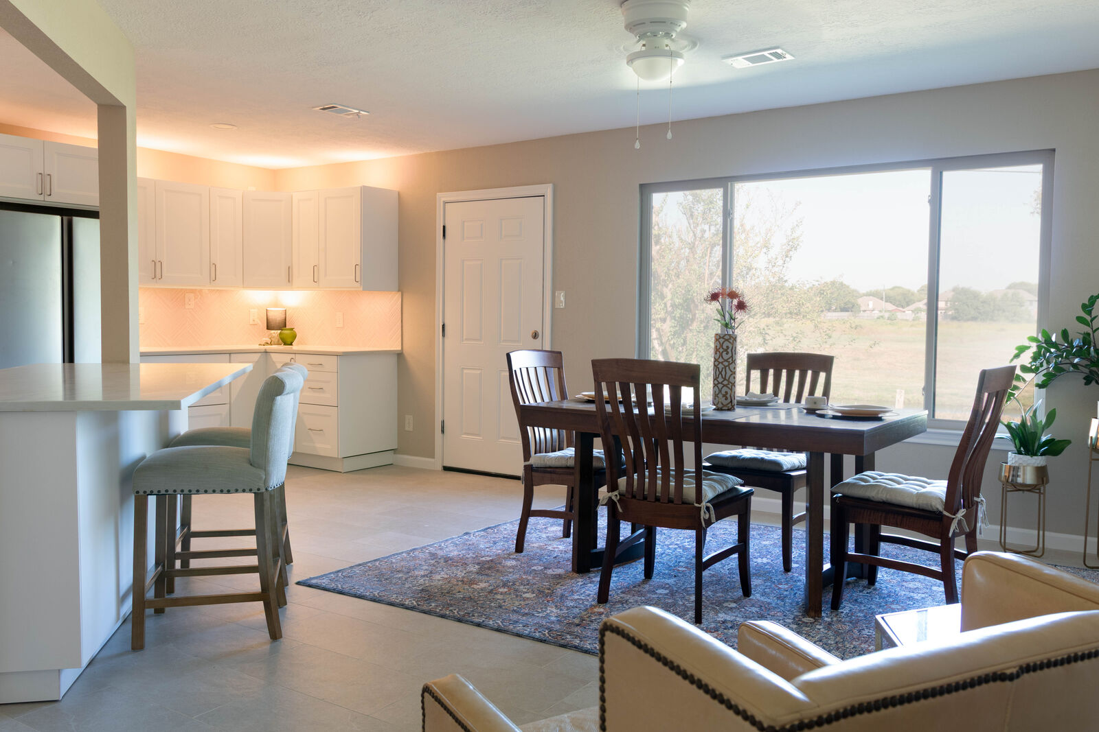 Open kitchen and dining area
